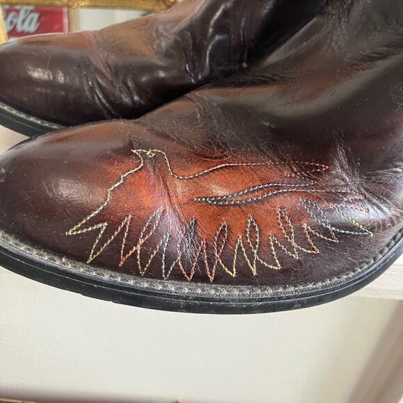 Men's Brown Leather Cowboy Falcon Stitch Boots Sz 13 - Picture 2 of 8